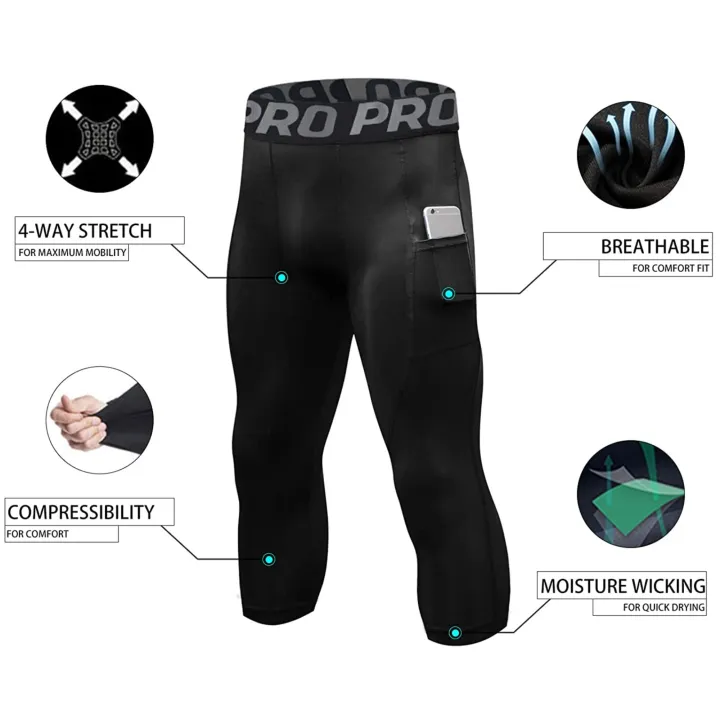 Mens%20Compression%20Pants%203/4%20Capri%20Running%20Leggings%20Cool%20Dry%20Workout%20Athletic%20Gym%20Tights%20Bottom%20with%20Pockets%20-%20Image%204