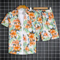 Hawaii Short-sleeved Flower Shirts and Shorts Set for Men and Women Loose Beach Vacation Wear Summer Thin Couples Clothing.