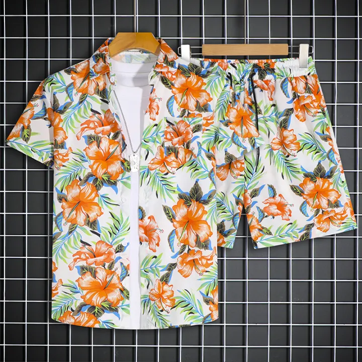 Hawaii%20Short-sleeved%20Flower%20Shirts%20and%20Shorts%20Set%20for%20Men%20and%20Women%20Loose%20Beach%20Vacation%20Wear%20Summer%20Thin%20Couples%20Clothing%20-%20Image%203