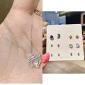 Crystal Heart Necklace + Fashion Earrings Set. 