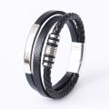 Trendy Leather Bracelets For Men Stainless Steel Bracelet 21CM Multilayer Braided Rope Bracelets for Male Jewelry .