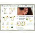 2Pcs Dainty Stainless Steel Flat Back Stud Earrings for Women, Trendy Cartilage Earrings Small Huggie Hoop Earrings Jewelry.