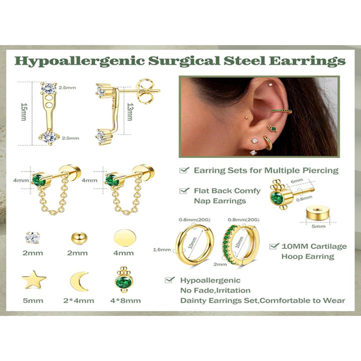 2Pcs%20Dainty%20Stainless%20Steel%20Flat%20Back%20Stud%20Earrings%20for%20Women,%20Trendy%20Cartilage%20Earrings%20Small%20Huggie%20Hoop%20Earrings%20Jewelry%20-%20Image%202