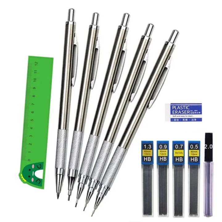 Metal Mechanical Pencil Set 0.5 0.7 0.9 1.3 2.0mm Art Drawing Painting