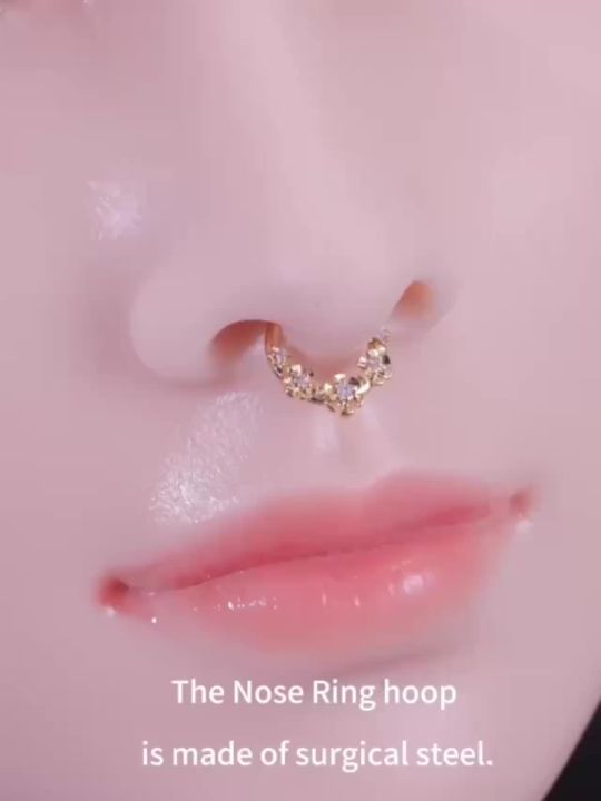 Cubic Zirconia Flower Hinged Segment Nose Ring piercings Stainless Steel Nose Hoop Septum Clicker Earrings Piercing Jewelry