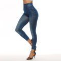 Women's Denim Print Seamless Full Leggings High Waist Tummy Control Leggings Slim Pencil Trousers. 