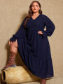 plus Size Women's Pullover V-Neck Long Sleeve Dress Autumn 2025 Printed Loose Casual Fashion Best Choice for Autumn.