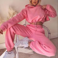 Fashion Trend Women's Wear, Long-sleeved Sports Casual Suit Waist Two-piece Set.