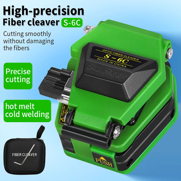 Green S-6C High Precision Fiber Cleaver Optical Fiber Cable Cutting e FTTT Fiber Optic Cutter Tool 16 Surface Blade