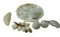 Marble Fruit Tray Set, Hand Crafted Decorative Onyx Round and Leaf Shape Tray with Marble fruits Grape Apple Banana and Pear. 