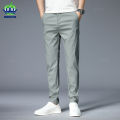 Summer Thin Casual Pants Men Cotton Stretch Slim Fit Elastic Waist Business Classic Korean Trousers Male Khaki Black Green 28-38. 