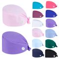 Nurse Solid Color Hat Surgical Cap Operating Room Hat Female Doctor Hats Stomatology Button Cap Dustproof ICU Nurse Hat.