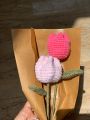 Handmade crochet tulips with complementary khaaki wrapping and custom stamped note. 