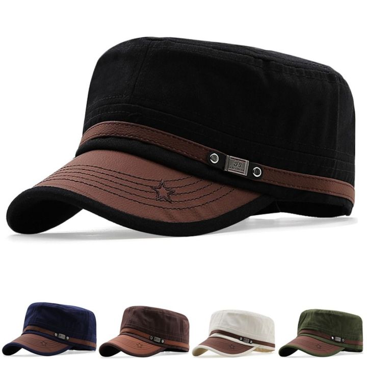 Men Unisex Army Hat Baseball Cap Cotton Cadet Hat Military Breathable Combat Fishing Flat Adjustable Cap