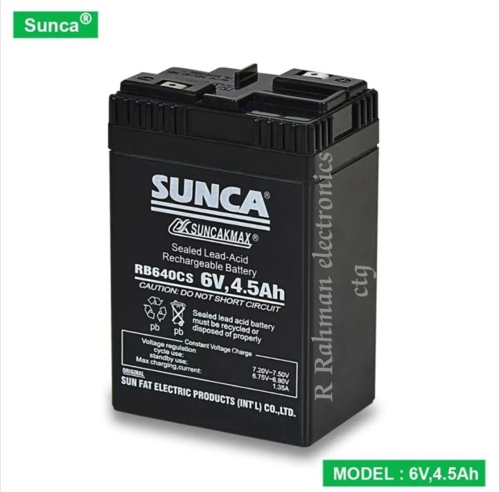 Sunca 6V 4.5Ah Sealed Lead-Acid Rechargeable Battery For Fan. light 
Sunca 6V 4.5Ah