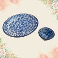 Fancy dinner plates blue pottery. 