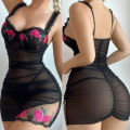 Transparent Lingerie Woman Underwire Bra And Panty Set Embroidery Floral Dress Elegant Nightdress Intimate Nightgown.