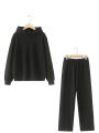 HH Women Solid Casual Sweatshirt Pant Suit Long Sleeve Hooded Fleece Pullover Coat Loose Straight Trousers Office Lady Sets.