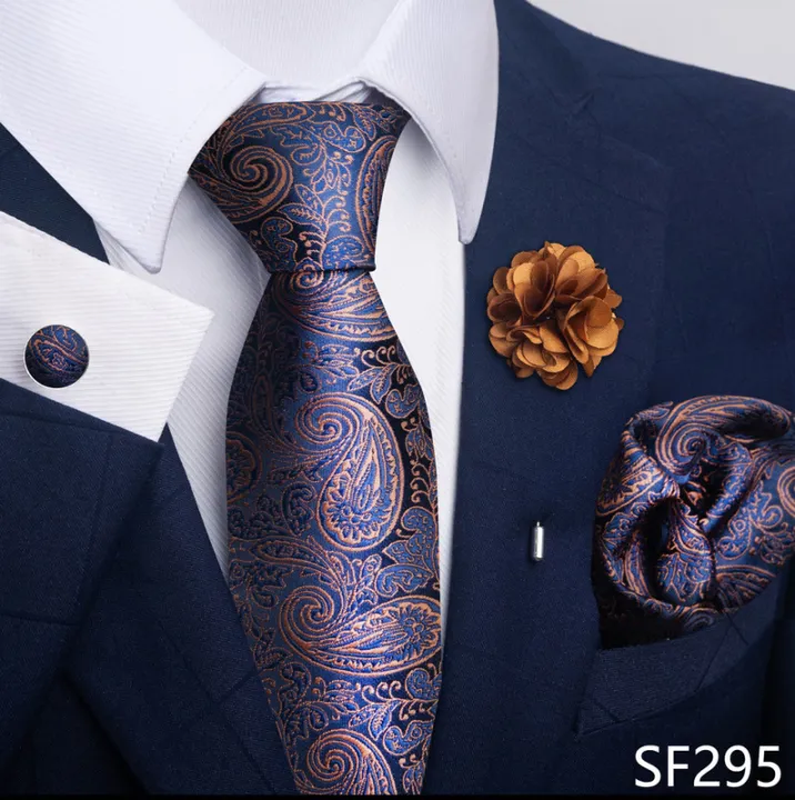 Luxury%20Mens%20Ties%20Floral%20Black%20Gold%20Ties%20Paisley%20NeckTie%20Pocket%20Square%20Cufflinks%20Brooch%20Set%20Men's%20Wedding%20Party%20Tie%20-%20Image%204
