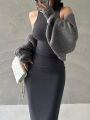 Red Skinny Sexy Turtleneck Midi Dress Women Evening Party Ladies Elastic Hip Wrap Elegant Bodycon Dresses Y2k Clothing. 