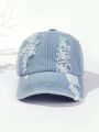 Holed Baseball Caps Vintage Washed Distressed Cap Fashion Sports Denim Hats Plain women Men Dad Caps. 