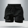 Men's quick drying and breathable 2-in-1 running shorts with built-in lining suitable for exercise jogging and marathon running. 