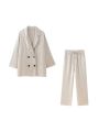 Women's Double-Breasted Loose Blazer Coat and High Elastic Waist Wide Leg Pants, Female Two Piece Sets, Fashion. 
