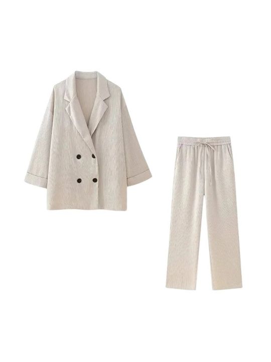 Women's%20Double-Breasted%20Loose%20Blazer%20Coat%20and%20High%20Elastic%20Waist%20Wide%20Leg%20Pants,%20Female%20Two%20Piece%20Sets,%20Fashion%20-%20Image%202