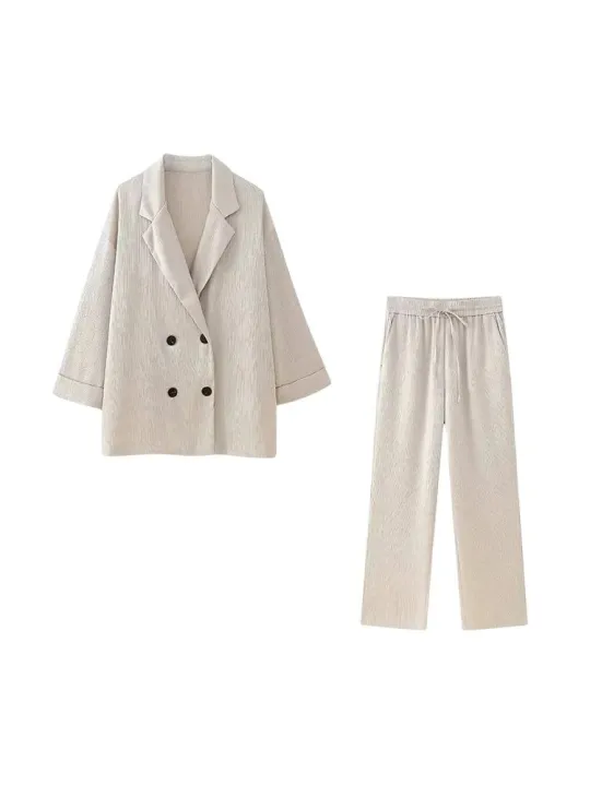 Women's%20Double-Breasted%20Loose%20Blazer%20Coat%20and%20High%20Elastic%20Waist%20Wide%20Leg%20Pants,%20Female%20Two%20Piece%20Sets,%20Fashion%20-%20Image%202