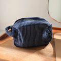 Classic striped large capacity portable cosmetic bag cotton linen fabric dark zipper skin care travel portable storage bag.