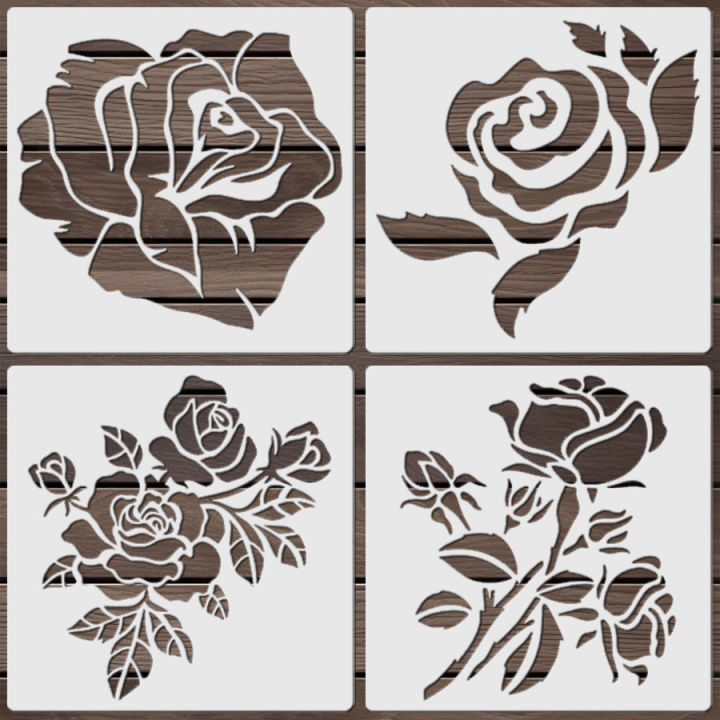 Rose Flower Stencil Set - PET Reusable Painting Templates for DIY Decor ...