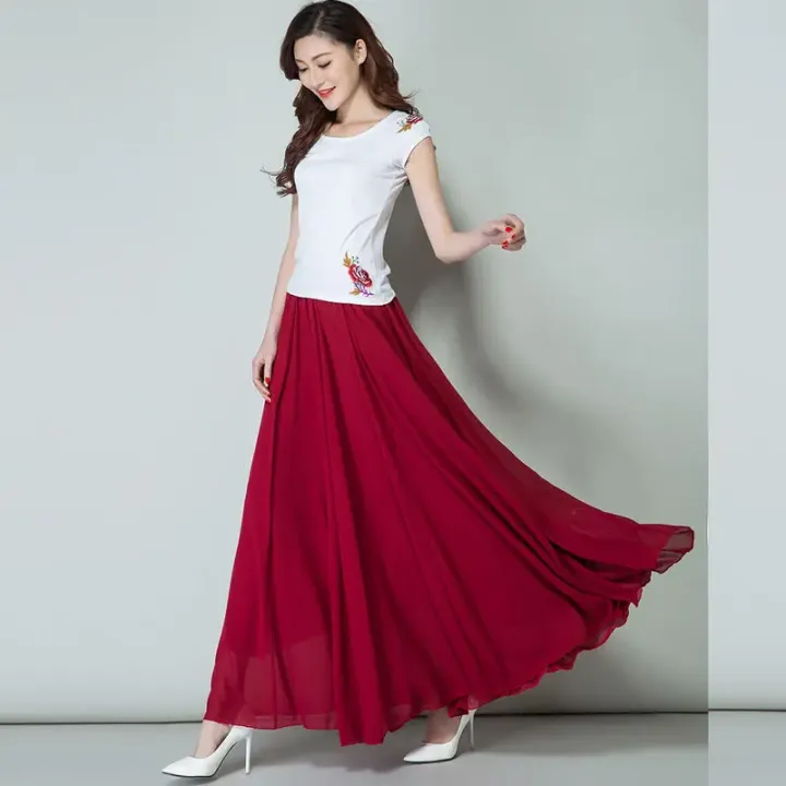 New%20Summer%20Chiffon%20Skirts%20Plus%20Size%20Full-Length%20Skirt%20High%20Waist%20Elegant%20Dance%20Skirt%20Pink%20Black%20Red%20Royal%20Blue%20White%20Long%20Skirts%20-%20Image%204