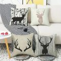1pc Decorative Throw Pillow Cover Modern European Retro Deer HeadSingle Side Printing Decoration Home Sofa Car Cushion Cover.