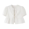MUJER Ruffle Blouses Woman Puff Sleeve Shirts and Blouses for Women White Black Ruched Crop Top Female Ruched Women's Blouse. 