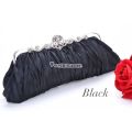 Fashionable and Vintage Ruched Satin Clutch Hand Bag with Silver Floral Clasp. 