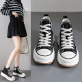 2024 New Women High Top Sneakers Lace-Up Casual Plarform Height Canvas Non-slip Wear Resistant Spring Female Vulcanize Shoes. 