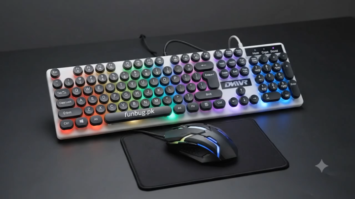 【TOP-RATED】 Gaming Keyboard RGB with Mechanical Feeling - Wired Waterproof Keyboard and Mouse Combo for Gaming & Working with FREE Mouse Pad for Mobile Pubg Laptop PC Computer Gaming - 112 Keys - Black & White By FunBug