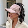 Autumn and Winter Woolen Duck Tongue Cap Teenage Fashion Versatile Hat Female Leakage Ponytail Outdoor Padded Warm Knitted Cap.