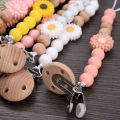 Baby Beech Wood Pacifier Silicone Flower Beaded Nipple Clips For Soother Pacifier Holder Chain Nursing Toy Shower Gift.