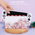 2 Pcs Peach Blossom Powder Theme Pattern Protective Case with Base Cover Set for Switch OLED/Switch NS, Can Store 5 Game Cards.