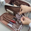 Multifunctional Makeup Bag For Women PU Leather Large Capacity Portable Double Zipper Travel Makeup Brush Toiletries Storage Bag. 