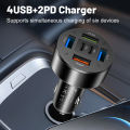 66W Dual PD 6-port Universal Super Fast Charging Conversion Plug Multi-function Mobile Phone Car Charger 4USB Car Charger. 