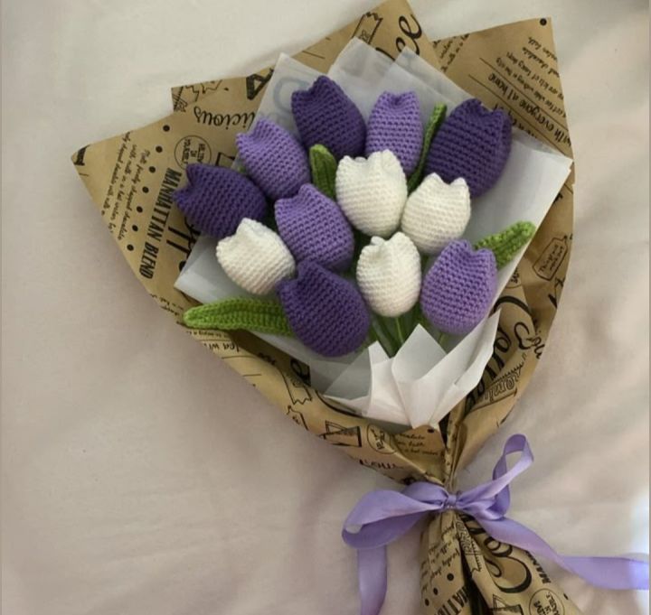 🌷 Handmade Crochet Tulip Bouquet – Customizable (3, 5, or More Flowers ...