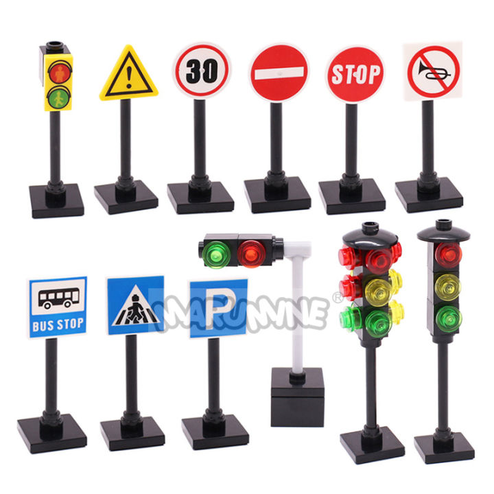 Marumine%20Traffic%20Road%20Sign%20Light%20Lamp%20MOC%20Block%20Brick%20Parts%20City%20Street%20View%20Building%20Accessories%20Barrier%20Speed%20Limit%20Warning%20-%20Image%202
