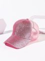 Fashionable Pink Nancy Cap For Girls,Shinny Glitter Caps,Fancy Design With Korean Fabric Stuff,Best Summer Article For Girls And Womens. 