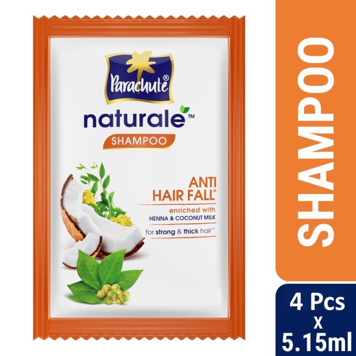 (Choice Free Gift) 4 Pcs Sachet Pack of Parachute Naturale Shampoo Anti Hair Fall 5.15 ml Each