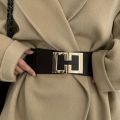 Fashion Geometric Buckle Wide Belt Black Casual Elastic Belt Elegant Dress Coat Belt Women.