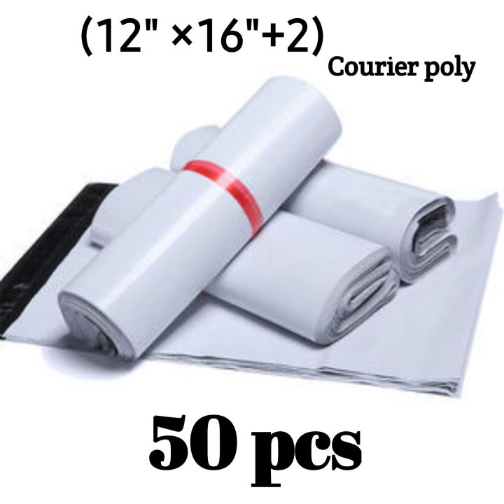 Courier Poly Bag/Parcel Poly Bag/Online poly bag(12"*16"+2) 50 pcs white colour