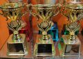 Gold Award Trophies for Kids - Plastic Gold Trophy Cup for Sports Tournament, Competition, Recognition, Prizes (pack of 3&1). 