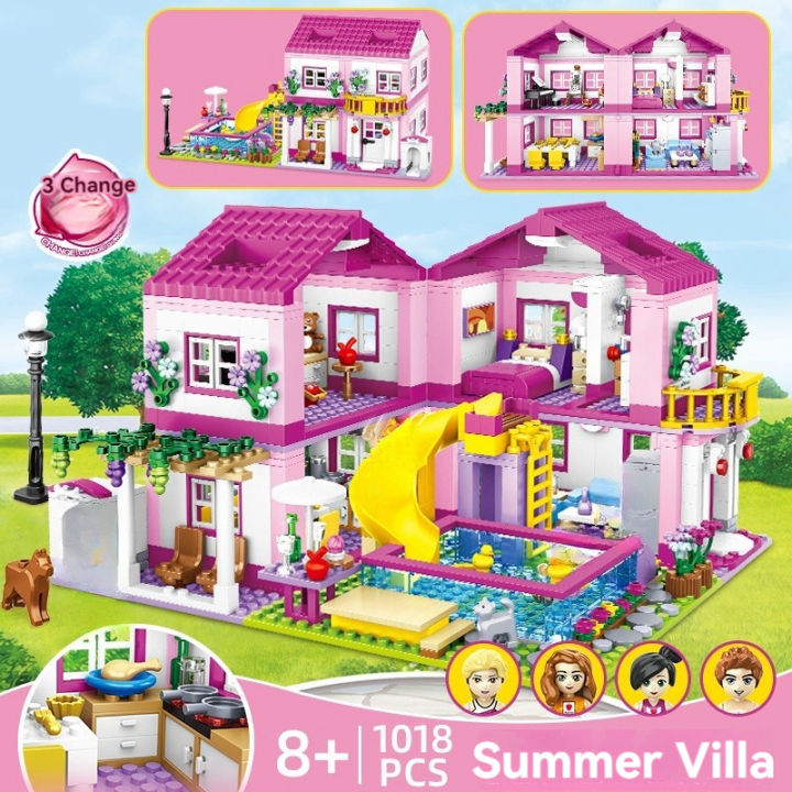 Friends City Series House Summer Holiday Villa Castle Building Blocks Sets Figures Swimming Pool Decor Toys for Kids Girls